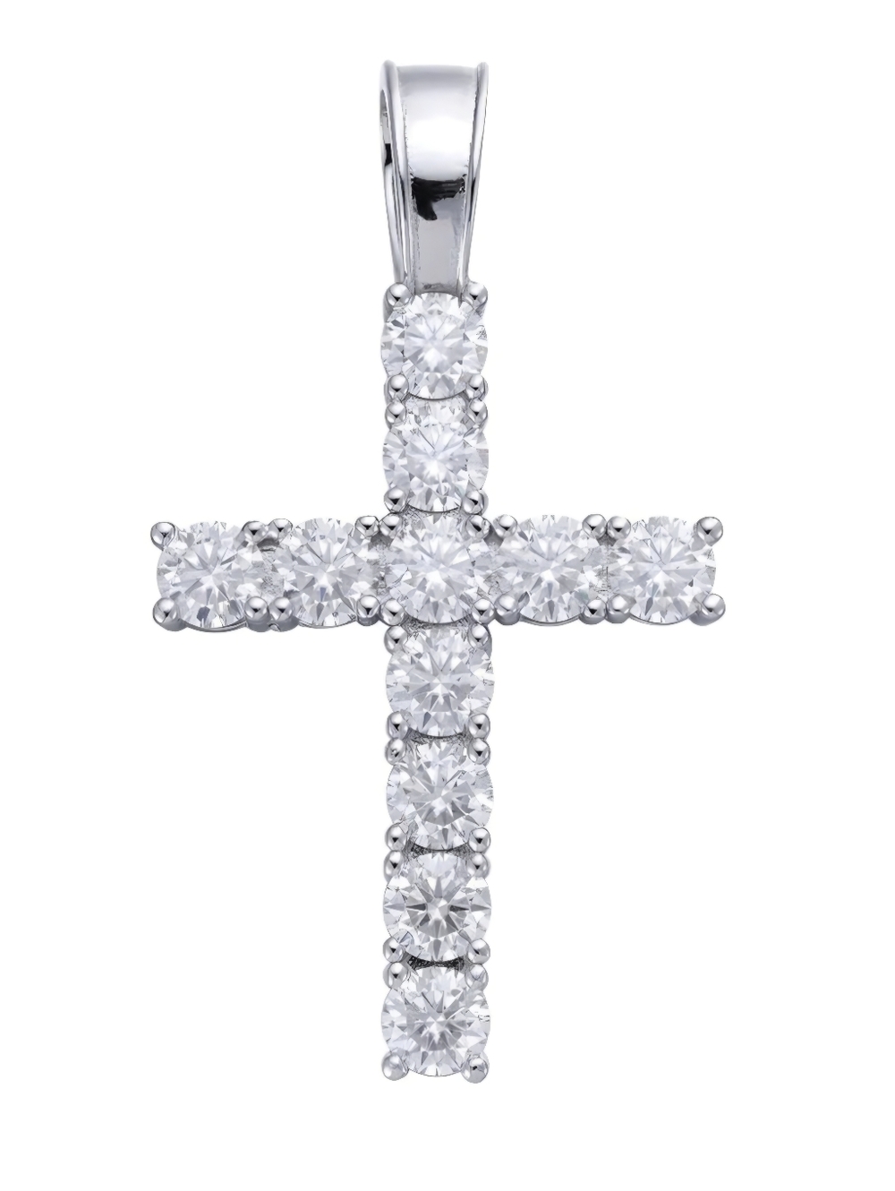 Real MOISSANITE Solid 10k White Gold Iced Tennis Cross Pendant NEW